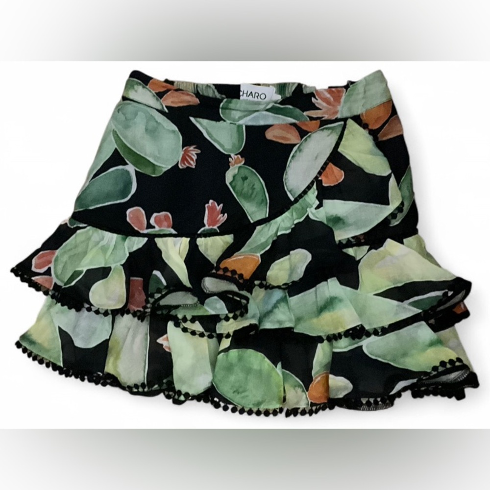 Charo Ruiz Ibiza Printed Ruffled Mini Skirt Cotton Blend Women's S